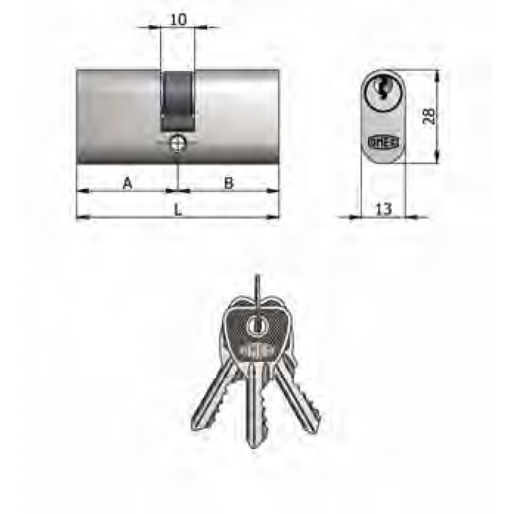 Art.140 / 10 Н OMEC; Двухместный латунь цилиндр никель Овальный (5 Pins)