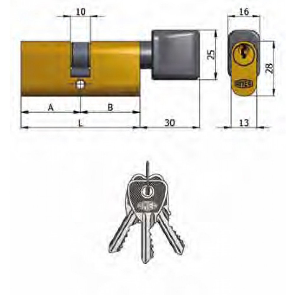 Art.143 / 05 OMEC; Двухместный цилиндр с ручка Медные Овальные (5 Pins)