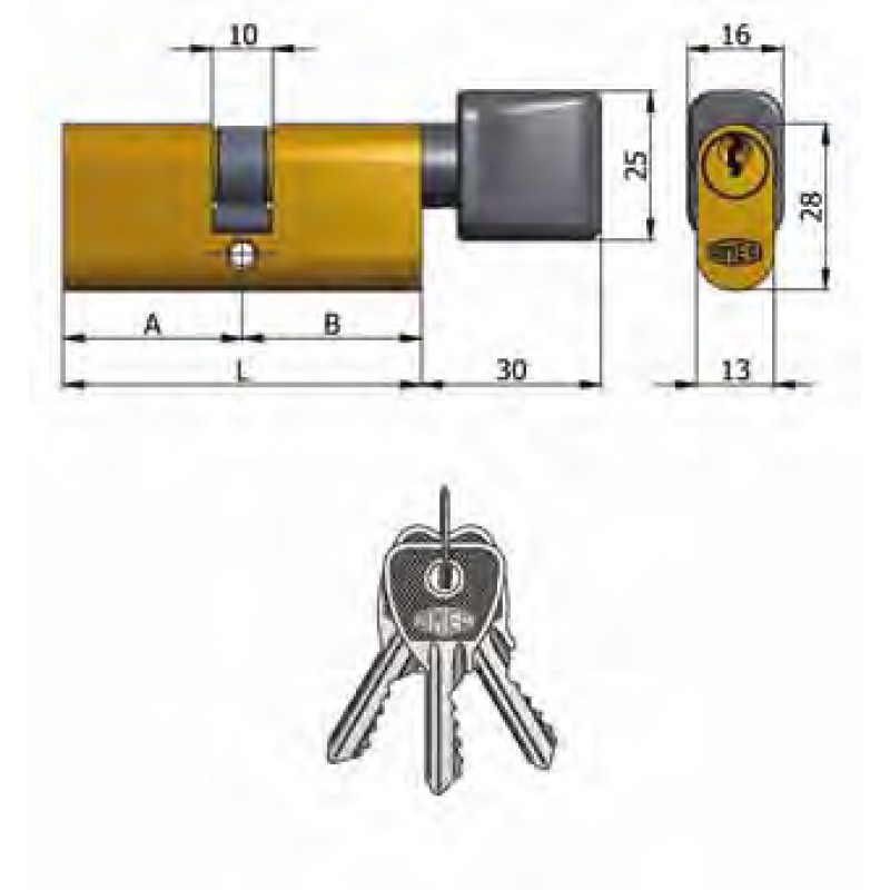 Art.143 / 06 OMEC; Двухместный цилиндр с ручка Медные Овальные (5 Pins)