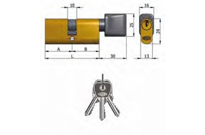 Art.143 / 10 OMEC; Двухместный цилиндр с ручка Медные Овальные (5 Pins)