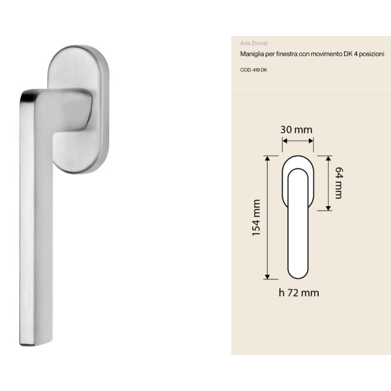 Axis Zincral Linea Calì Window Handle with DK Movement