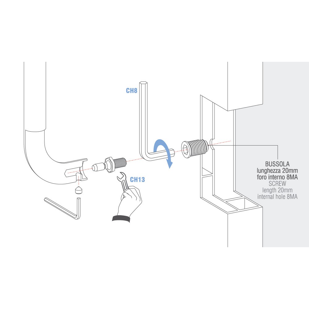 Комплект для сквозного крепления типа 2 для ручки Colombo Design для алюминиевых бронированных дверей из ПВХ