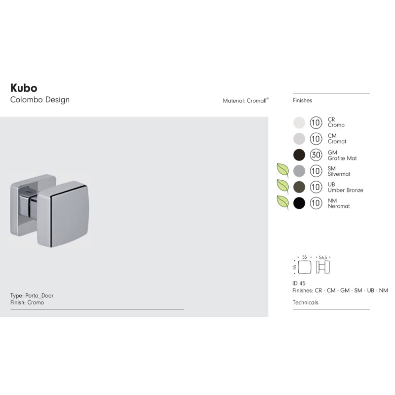 Kubo Colombo Design поворотная дверная ручка-кноб 55x55 мм