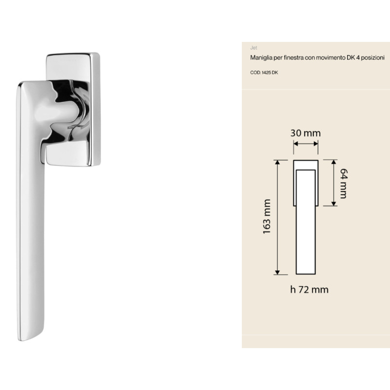 Оконная ручка Jet Linea Calì с тонкой рукояткой DK