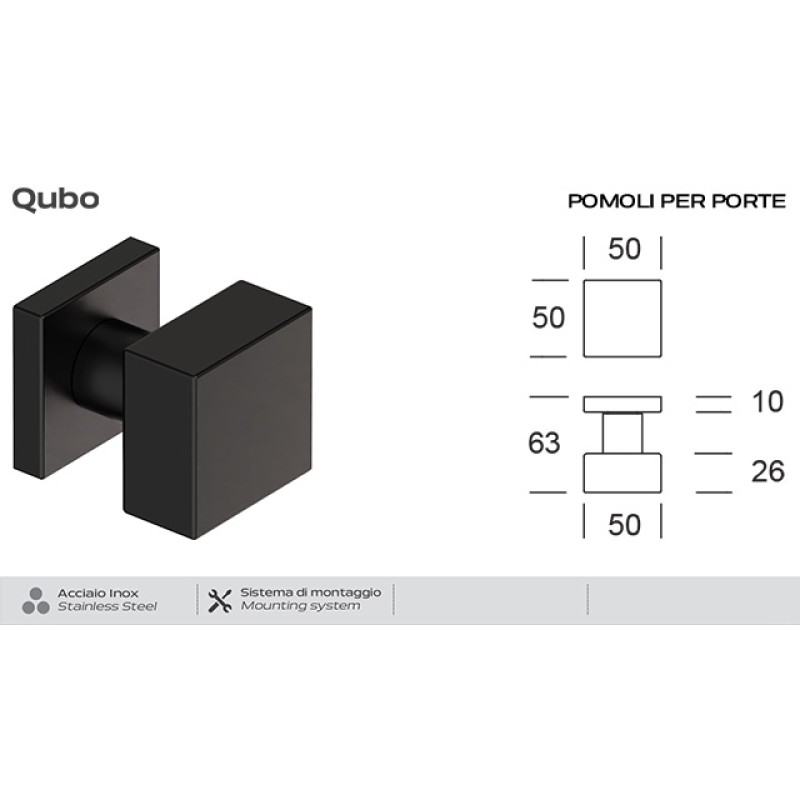Фиксированная квадратная ручка нержавеющей Reguitti Qubo 2Q0