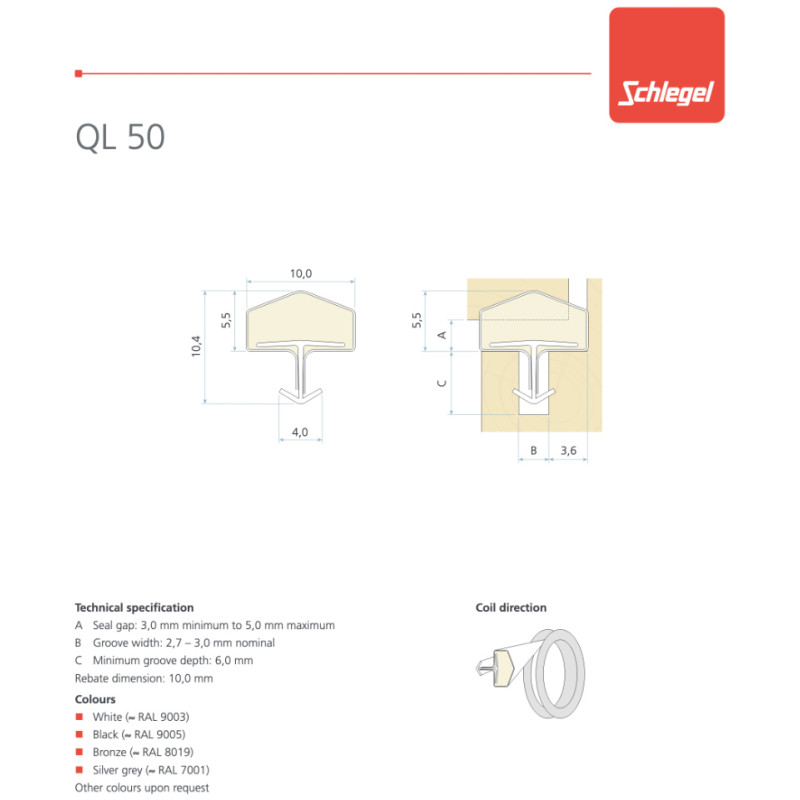 Уплотнители Schlegel QL 50 для деревянных дверей и мебели