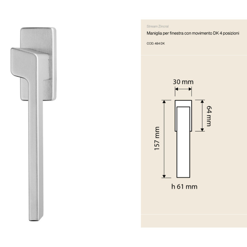 Оконная ручка Stream Zincral Linea Calì механизмом DK