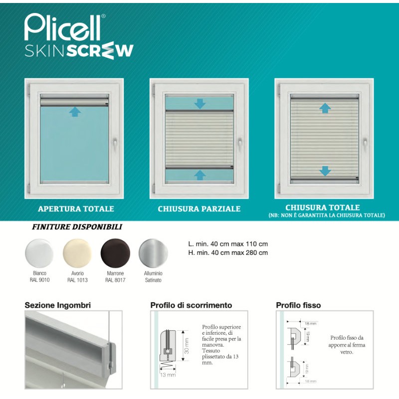 Плиссированные жалюзи Plicell Skin Screw 13 мм Простая установка