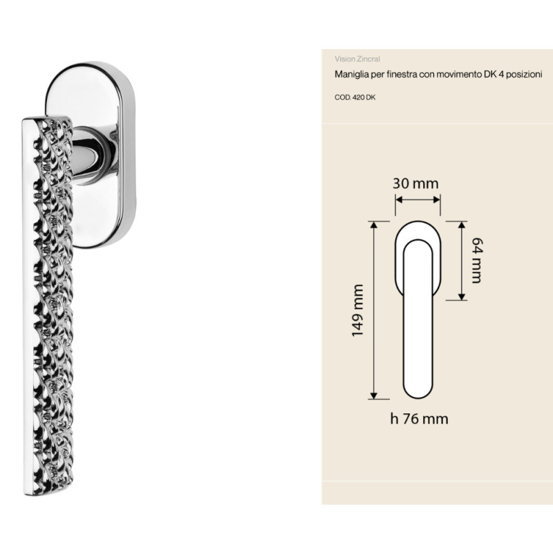 Vision Zincral Linea Calì оконная ручка с рельефной рукояткой