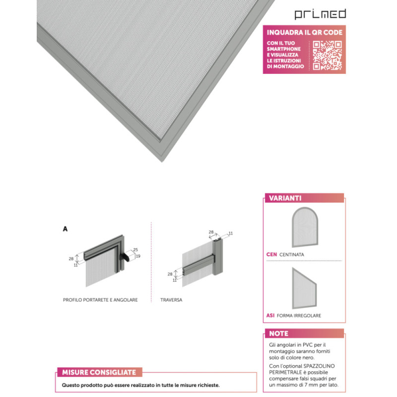 Стационарная москитная сетка PRIMED FISSA 90 Made in Italy