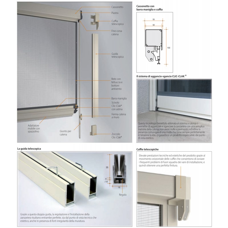 Москитная сетка Bettio Giudy Click-Clak Наушники и телескопическая направляющая вертикали