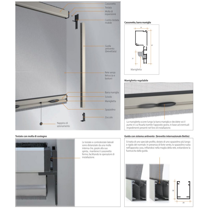 Bettio Москитная сетка Mini 31 с ветрозащитной вертикальной направляющей до весны