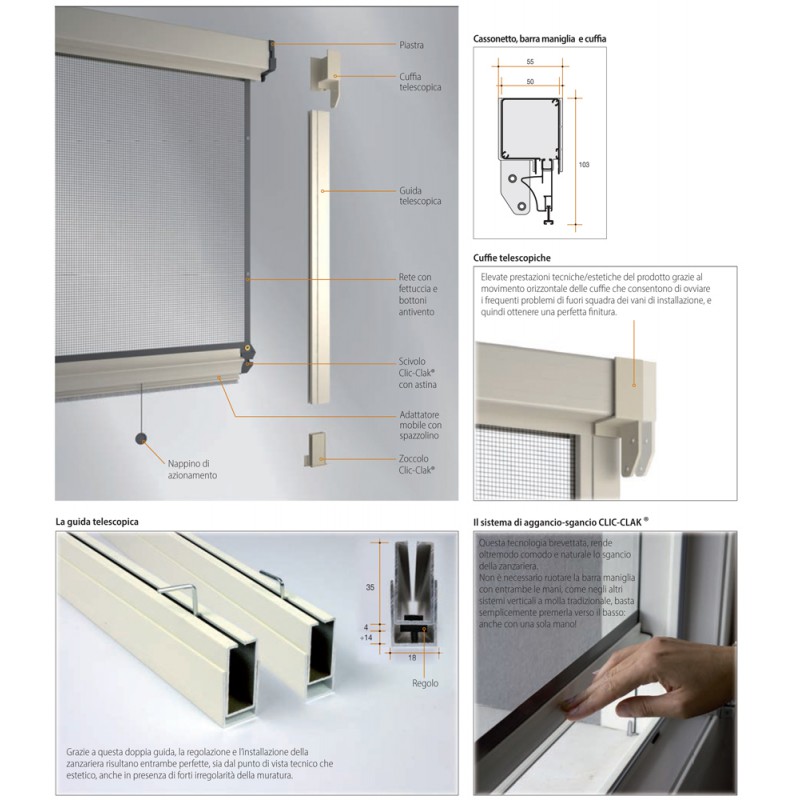 Москитная сетка Bettio Розовый Весна потер Click-Clack и направляет Вертикальная весна